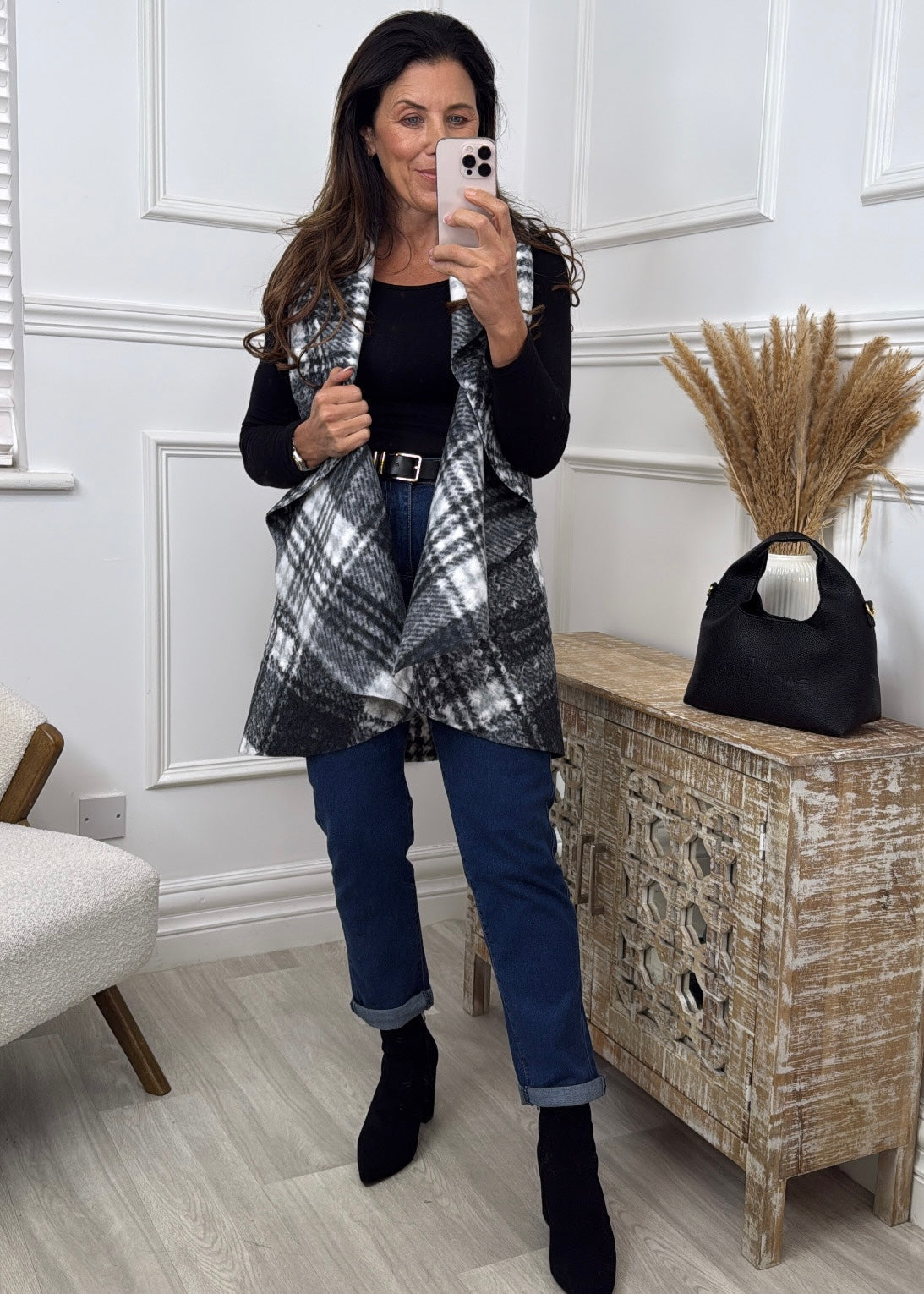 Santana Black Check Waistcoat