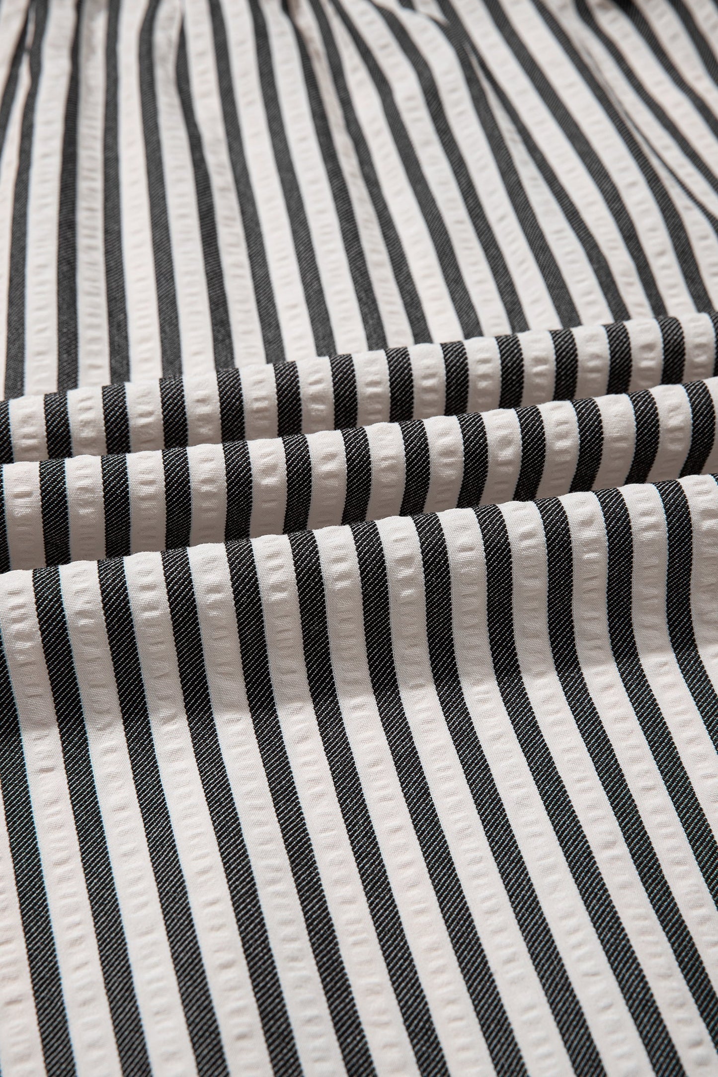 Black Stripe Scallop Trim Shirt Collar Half Button 3/4 Sleeve Long Dress
