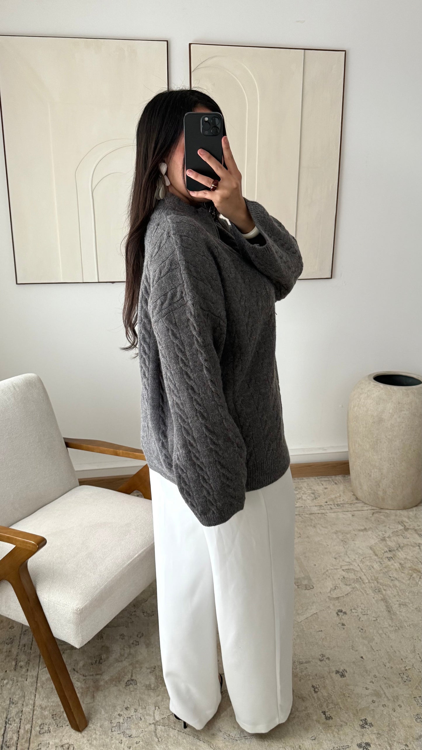Gilet A Zip Grosse Maille Torsade I Gris 1