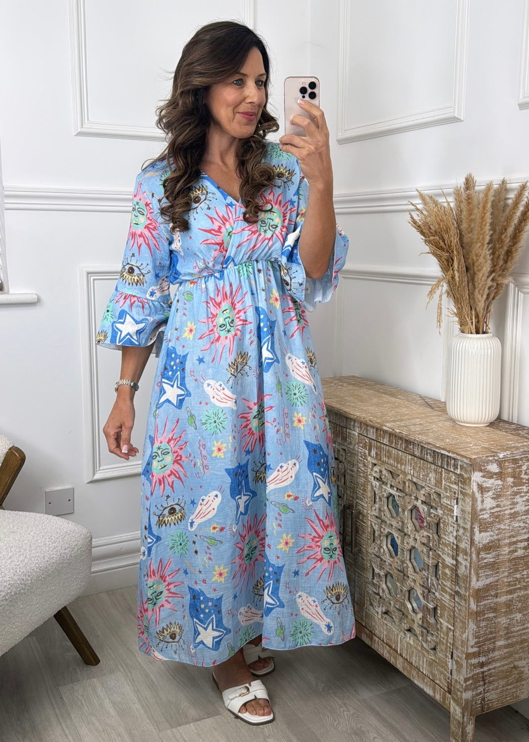 Mollie Blue Celestial Print Maxi Dress