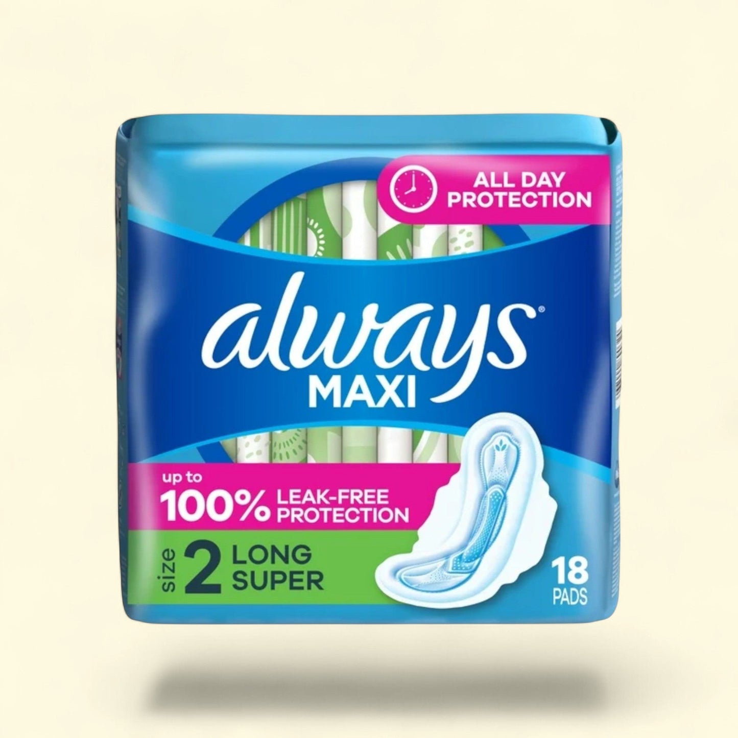 Always Maxi Daytime Pads, Size 2, Long, 18 Ct