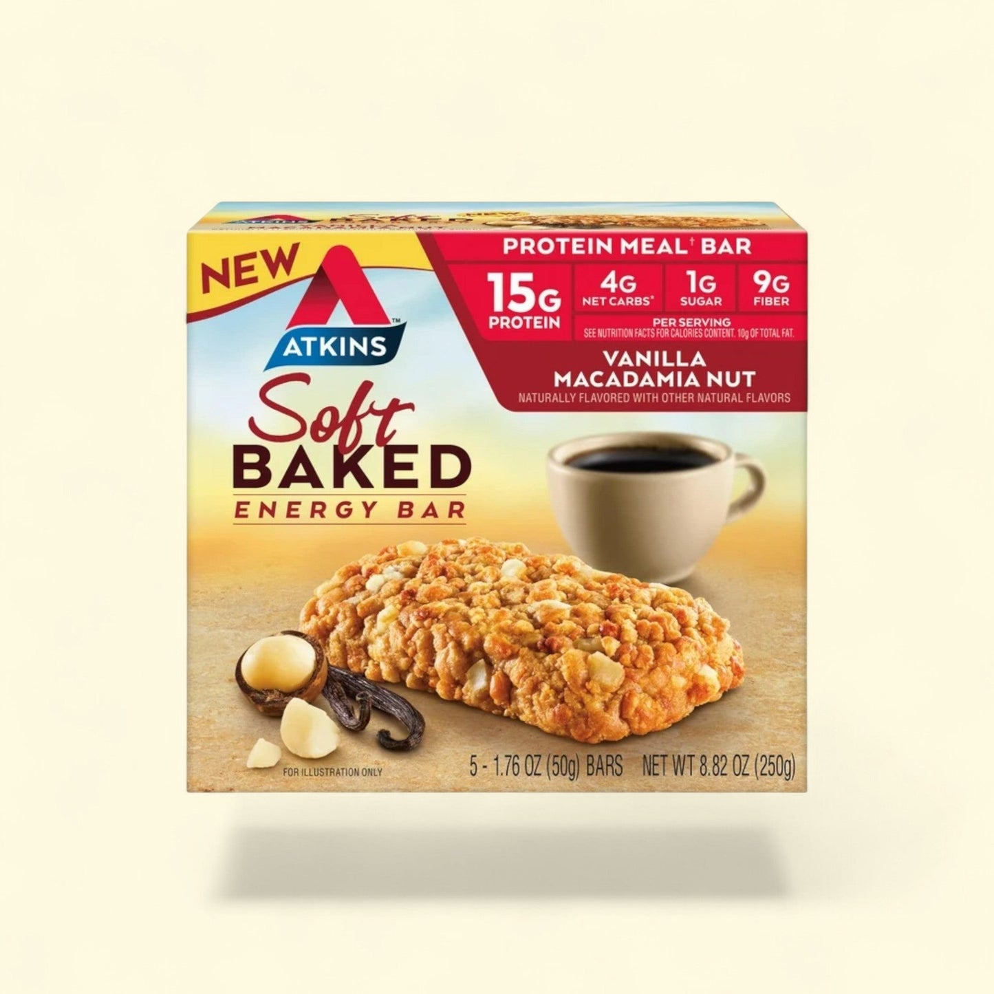 Atkins Protein-Rich Meal Bar, Soft Baked Vanilla Macadamia Nut Bar, 5 Count