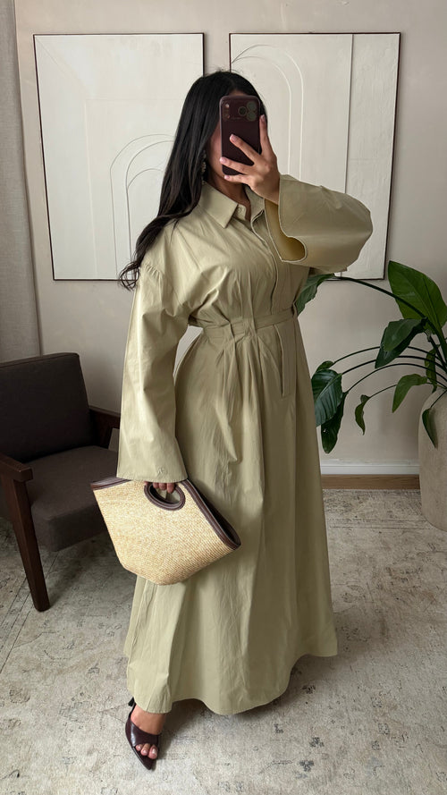 Robe Chemise Doublee 100 Coton I Vert Deau