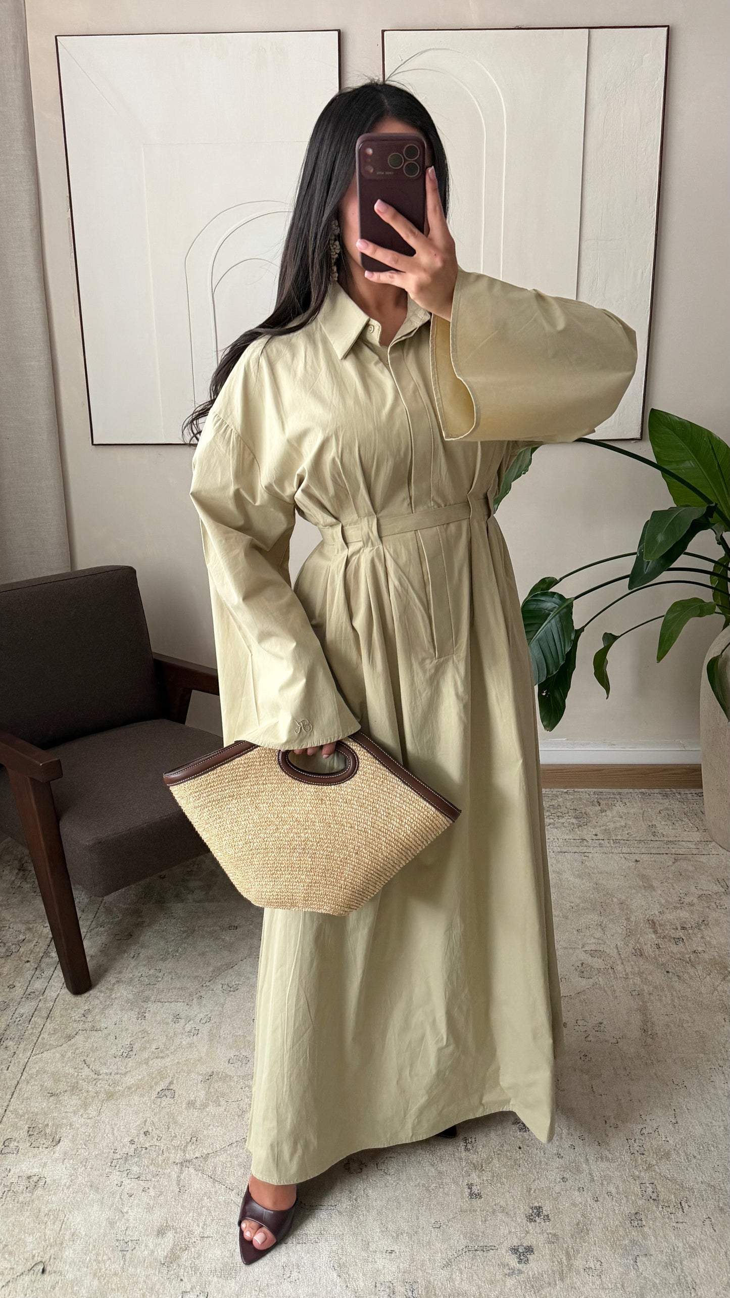 Robe Chemise Doublee 100 Coton I Vert Deau