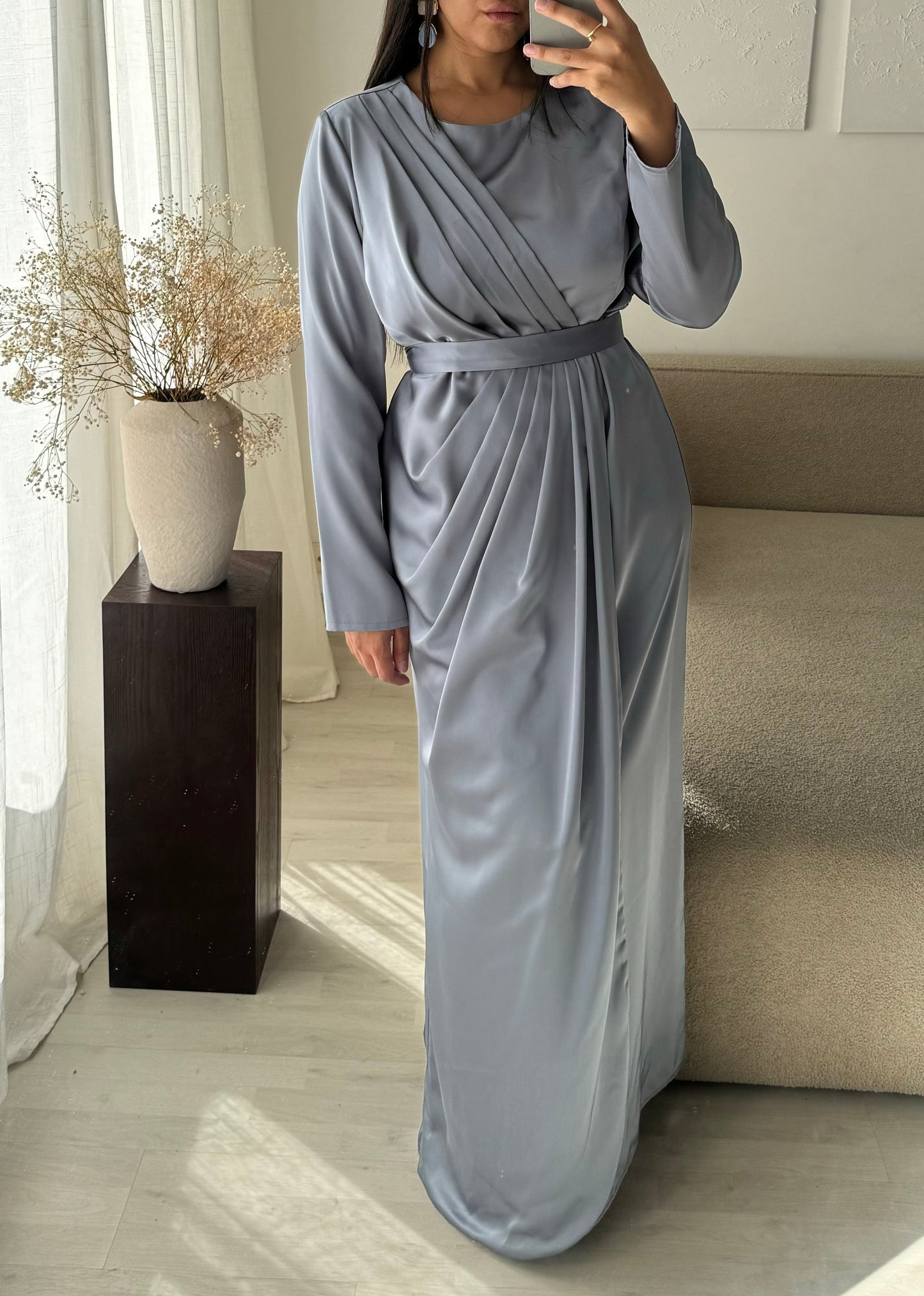 Robe Turquie Satin Epais I Bleu Gris