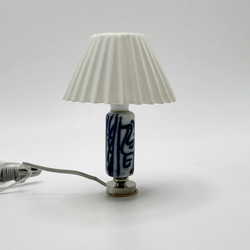 Table Lamp - White Shade - Cylindrical Ceramic Base - 12 Volt - 1/12 Scale Dollhouse Miniature