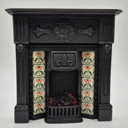 Small Coal Fireplace with Lightable Firebox - 1/12 Scale Dollhouse Miniature