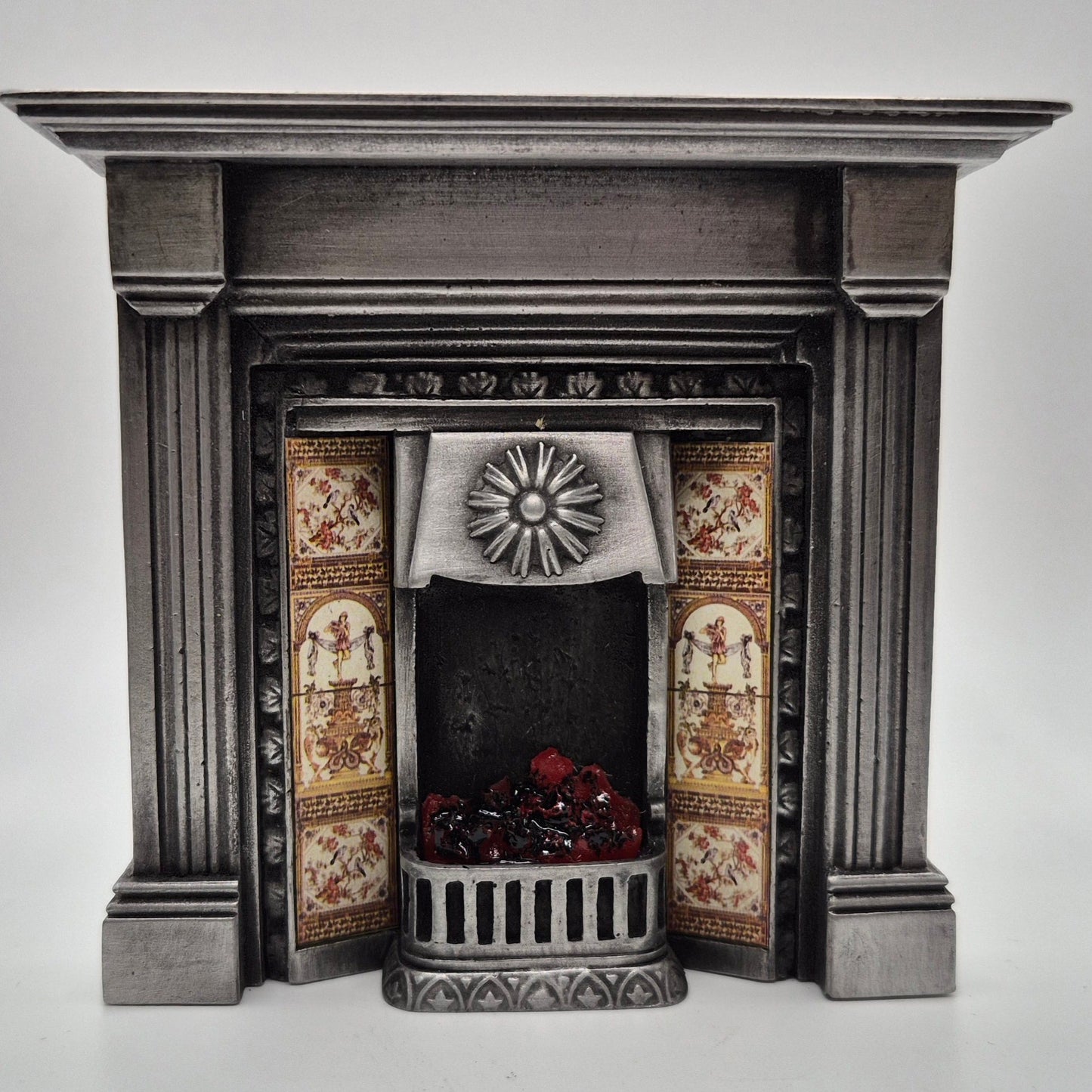 Small Coal Fireplace with Lightable Firebox - 1/12 Scale Dollhouse Miniature