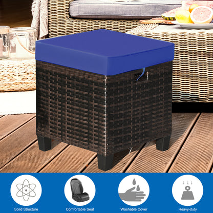 2 Pieces Patio Rattan Ottoman Set with Removable Cushions