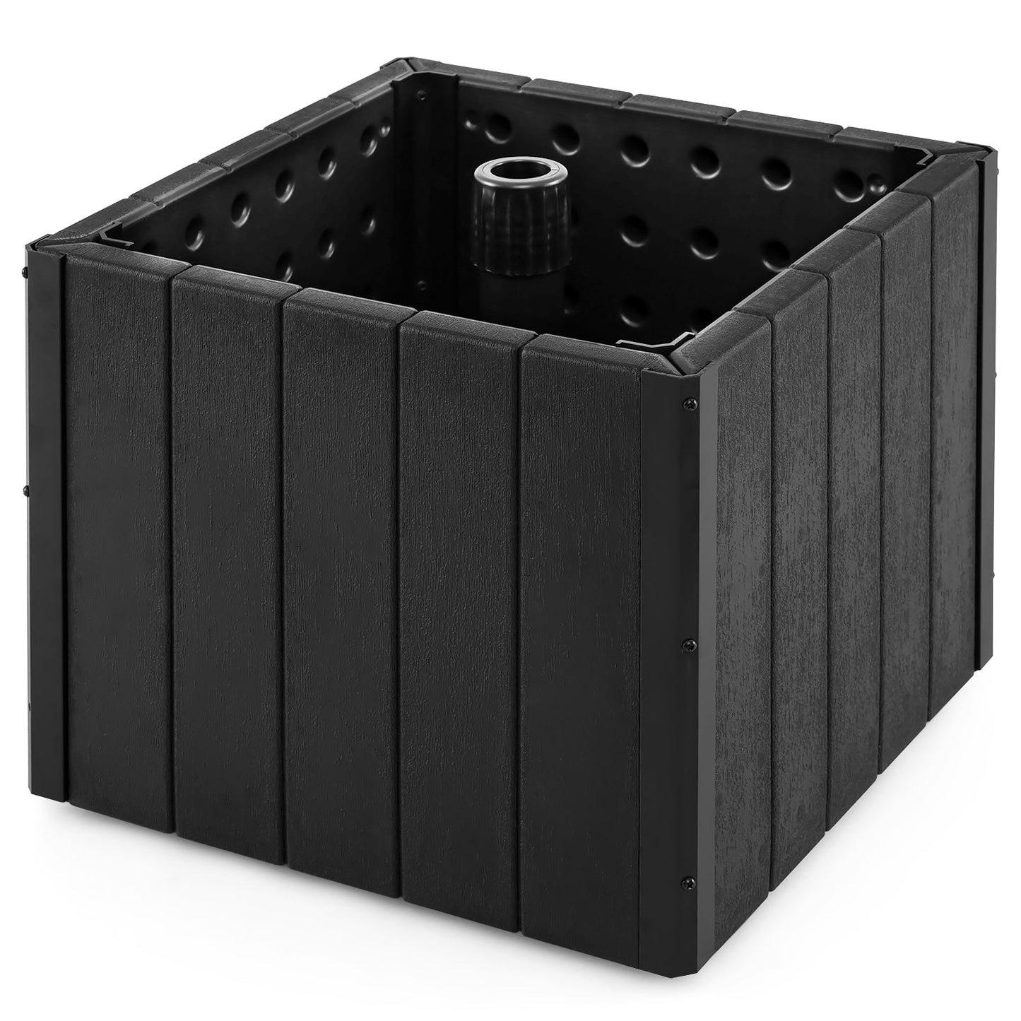 2-in-1 Outdoor Umbrella Base Planter Patio Umbrella Stand with Flower Box-Black