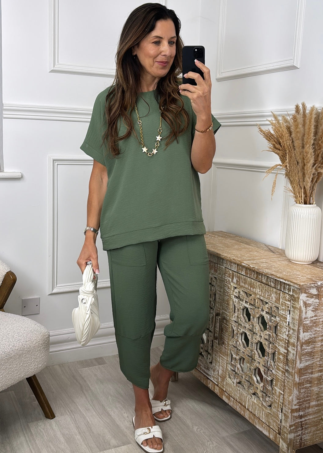 Portia Khaki Short Sleeve Set
