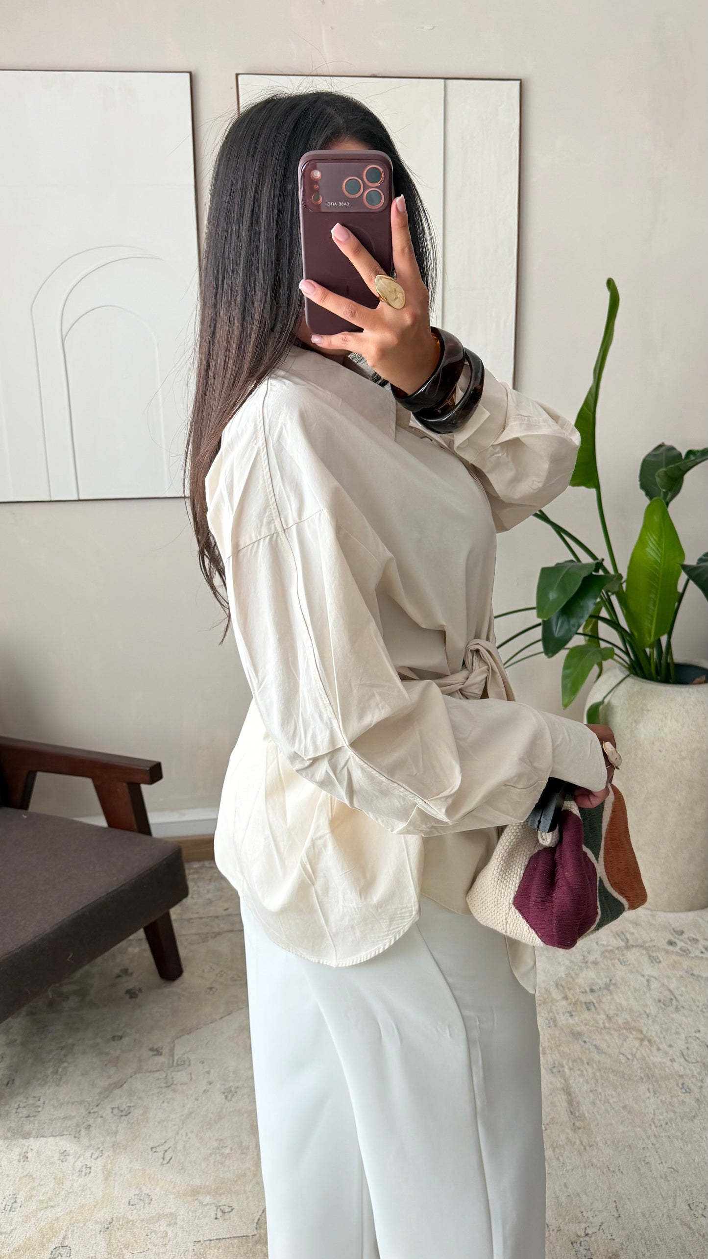 Chemise en coton à nouer sur le coté I Beige