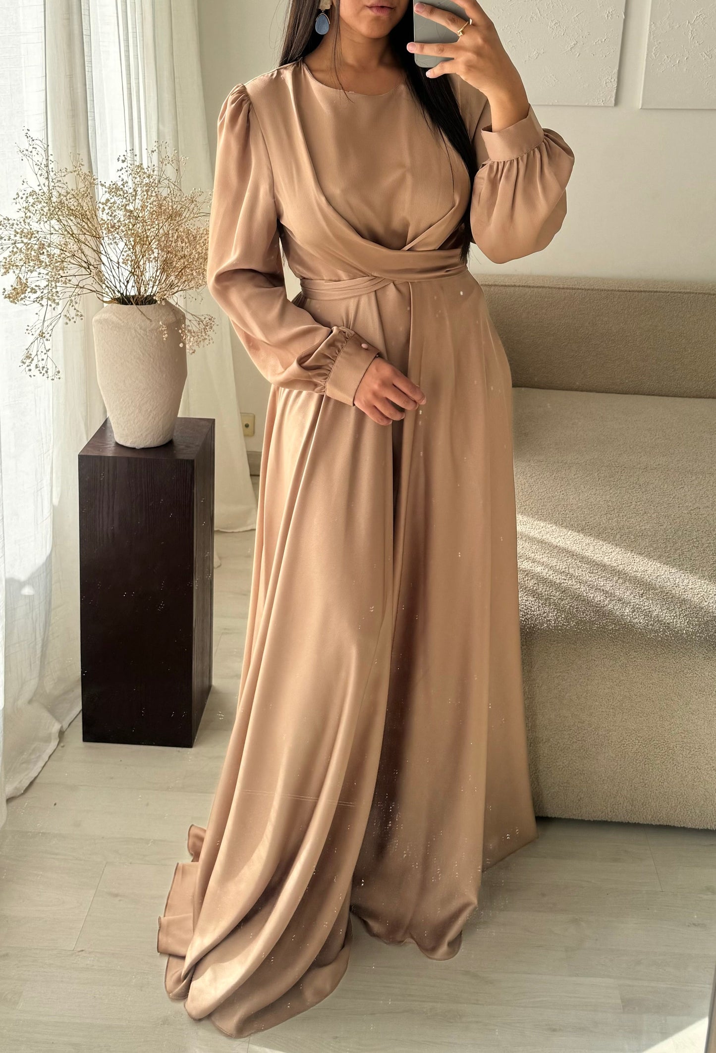Robe TURQUIE cloche à nouer au dos I Ocre champagne doré