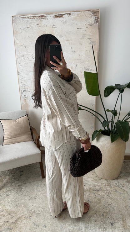 Chemise à rayures en lin I Beige