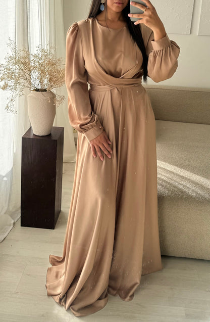 Robe TURQUIE cloche à nouer au dos I Ocre champagne doré