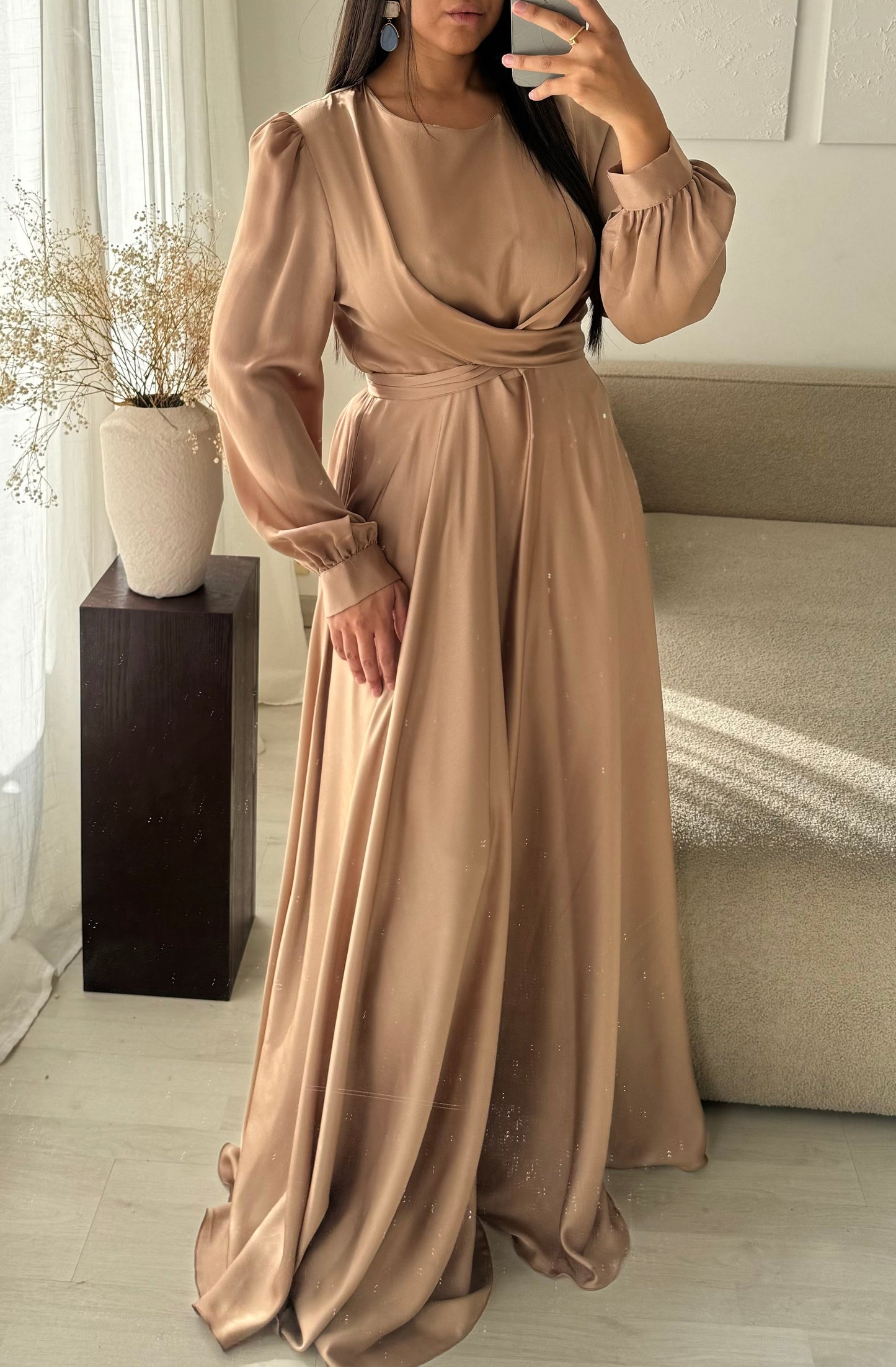 Robe TURQUIE cloche à nouer au dos I Ocre champagne doré
