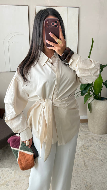 Chemise en coton à nouer sur le coté I Beige