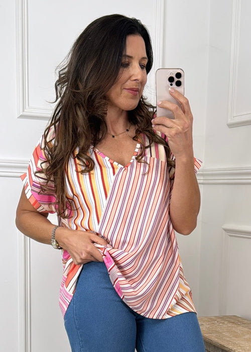 Marian Pink Abstract Stripe Top