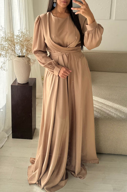 Robe TURQUIE cloche à nouer au dos I Ocre champagne doré
