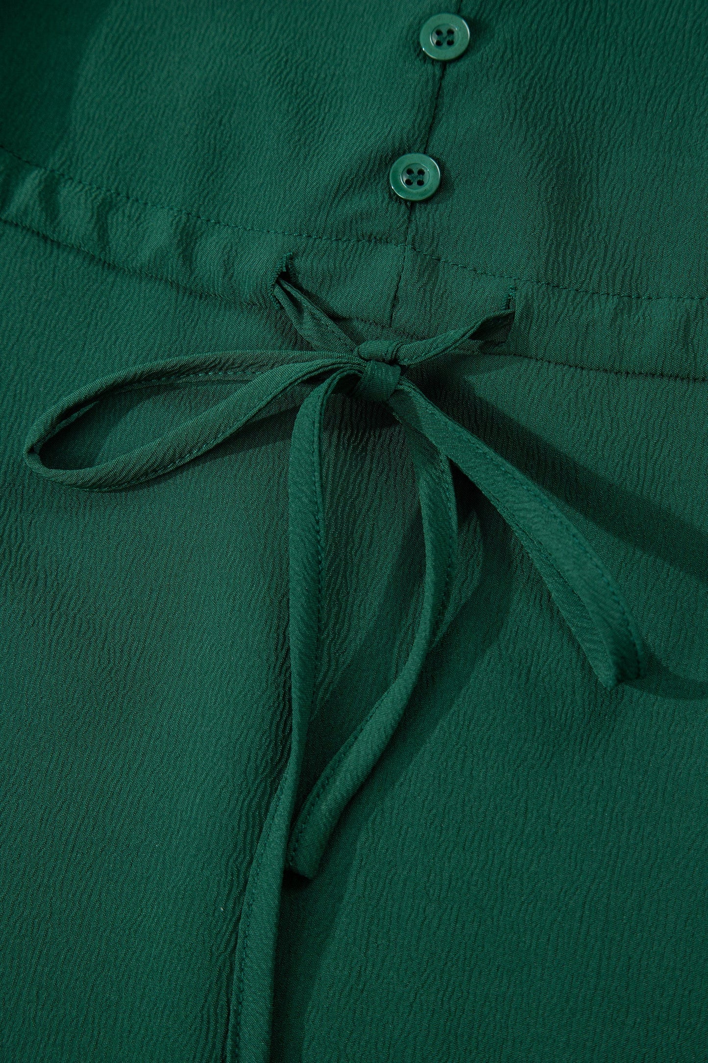 Blackish Green Solid Long Sleeve Button V Neck Tiered Maxi Dress