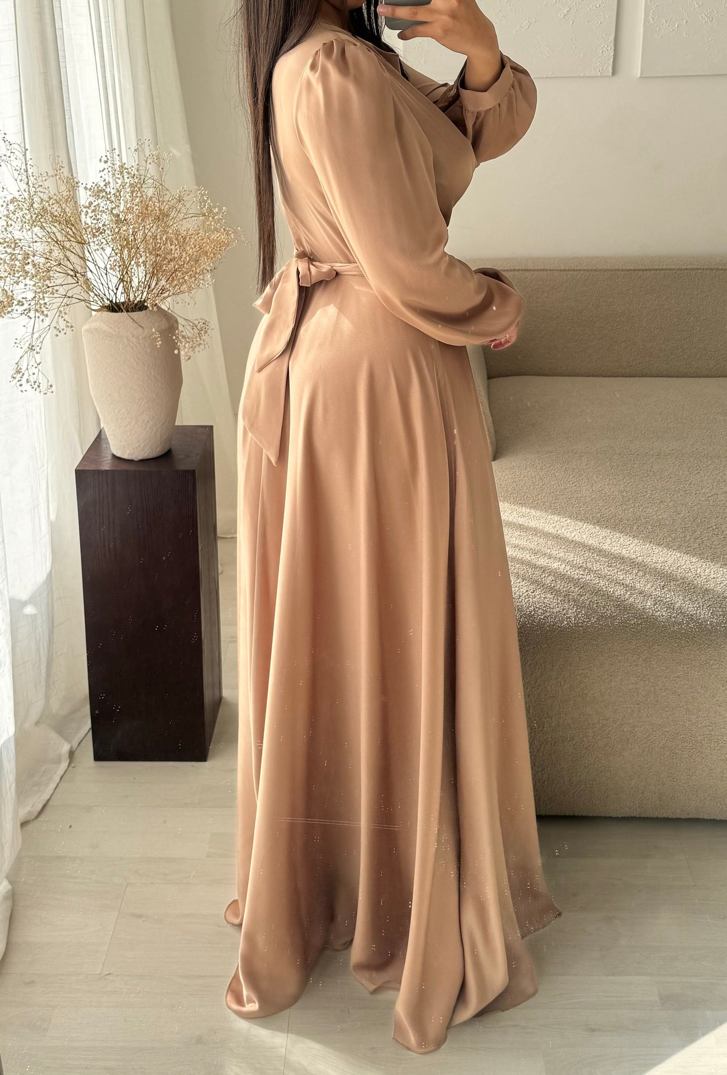 Robe TURQUIE cloche à nouer au dos I Ocre champagne doré