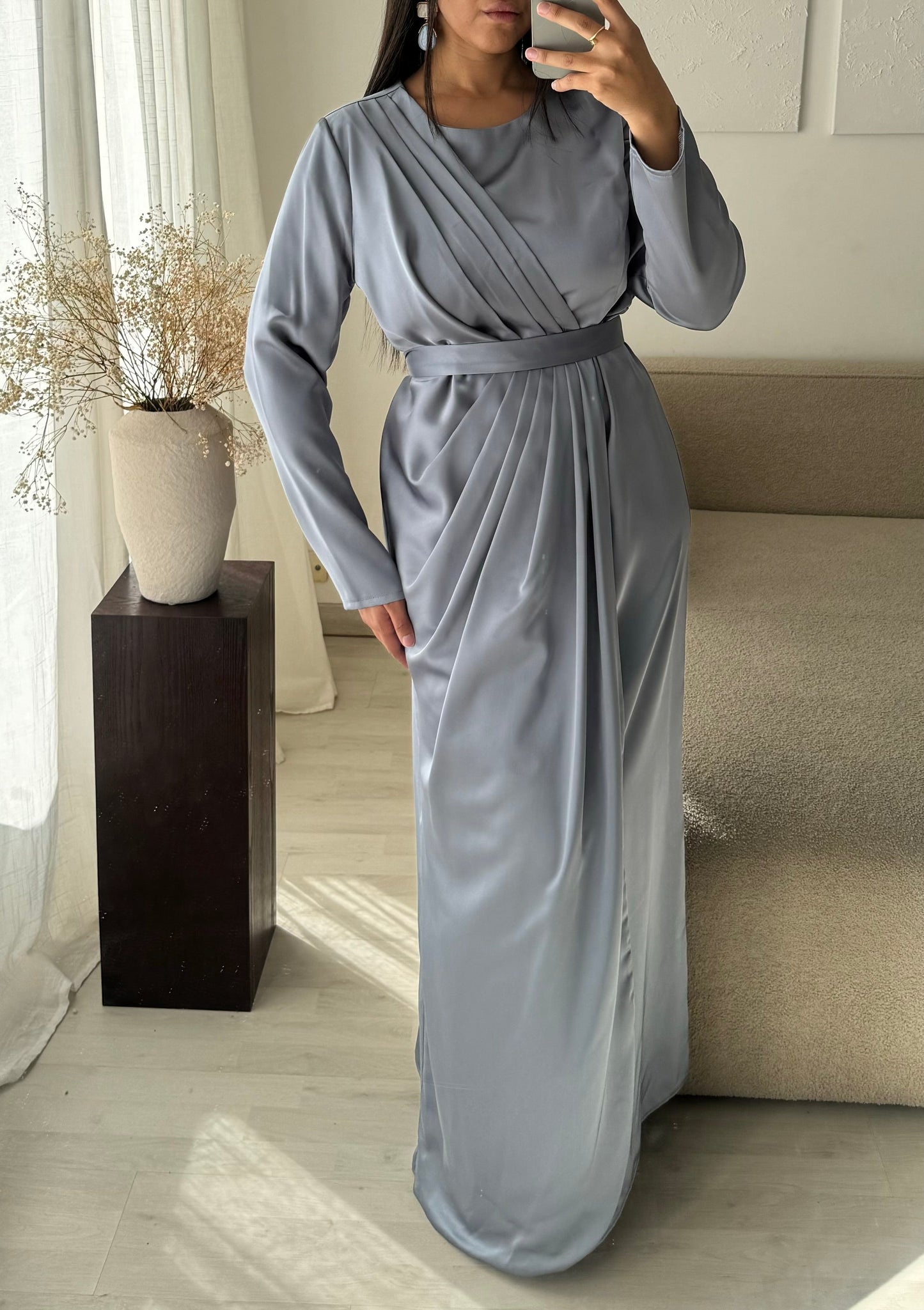 Robe Turquie Satin Epais I Bleu Gris