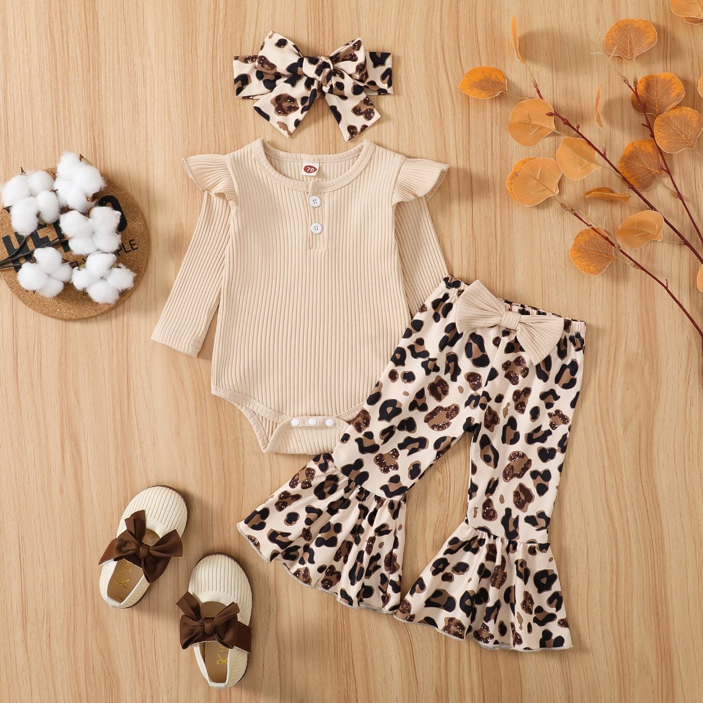 WILD GIRL Animal Print Bellbottom Outfit with Headband