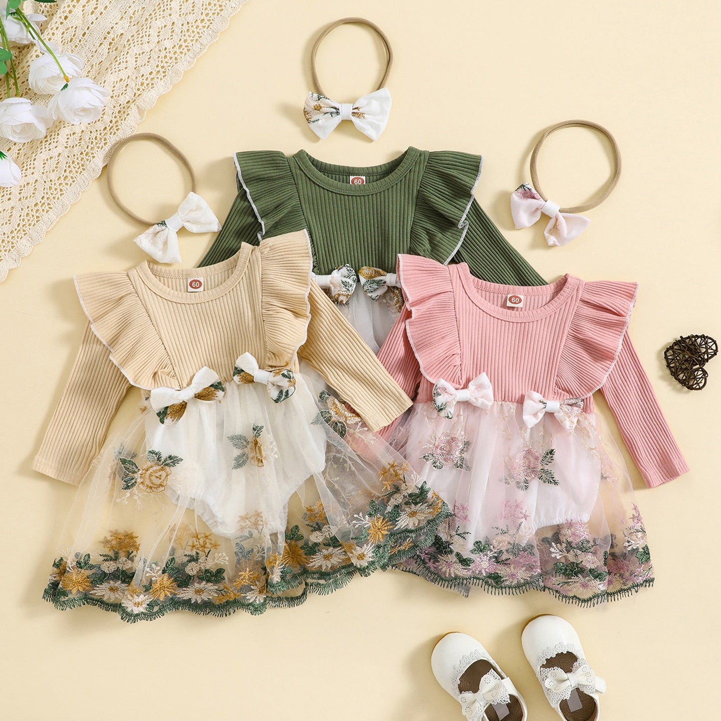 OPHELIA Embroidered Tulle Romper Dress