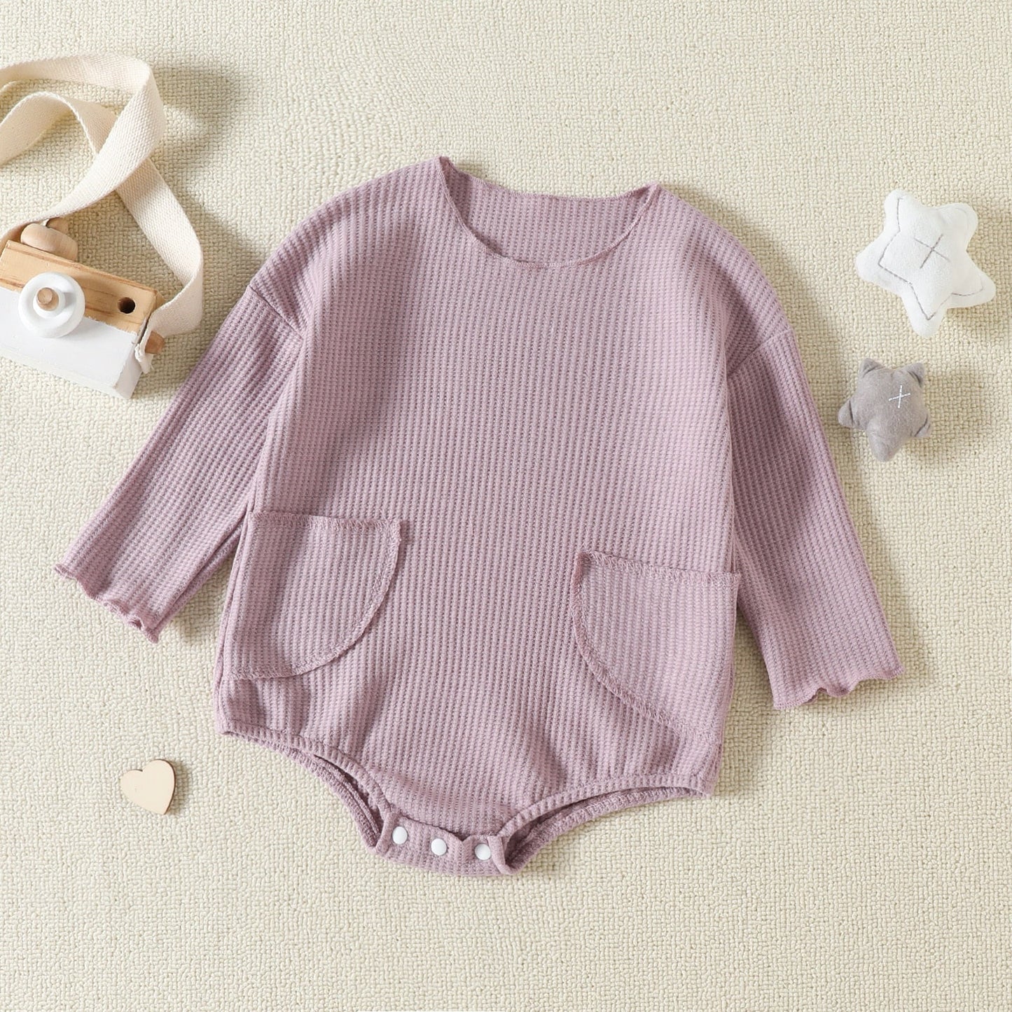 MAGGIE Waffle Knit Pocket Long-Sleeve
