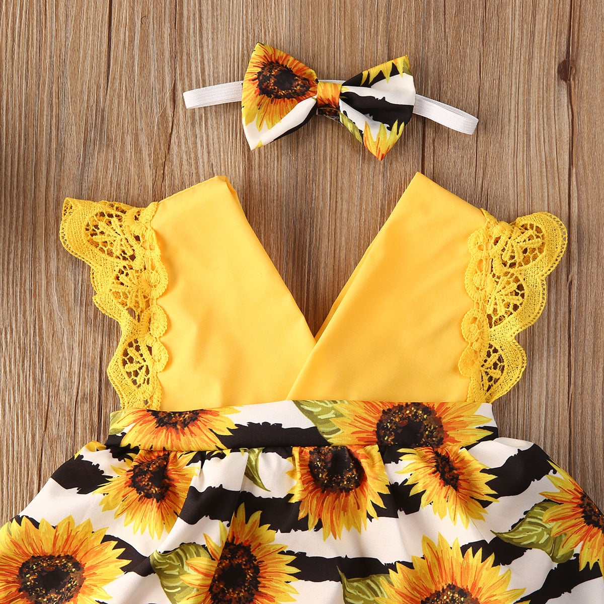 SUNFLOWER Yellow Romper Dress with Headband