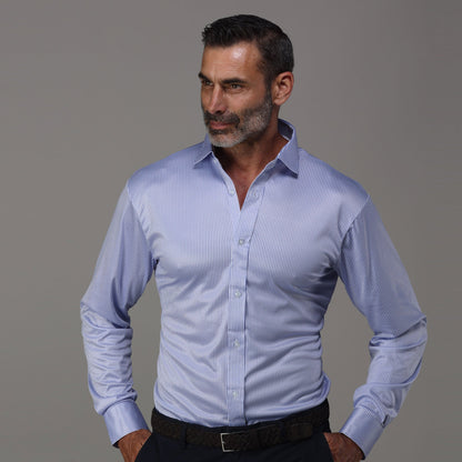 Quattro Flex Dress Shirt with Semi-Spread Collar Regent Blue Stripe
