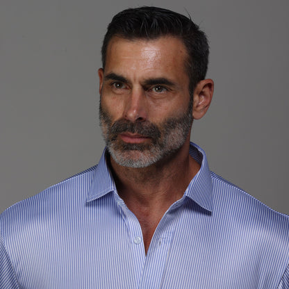 Quattro Flex Dress Shirt with Semi-Spread Collar Regent Blue Stripe