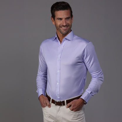 Quattro Flex Dress Shirt with Semi-Spread Collar Lavender Houndstooth