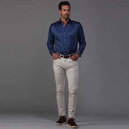Quattro Flex Dress Shirt with Semi-Spread Collar Polo Los Cabos Blue Star