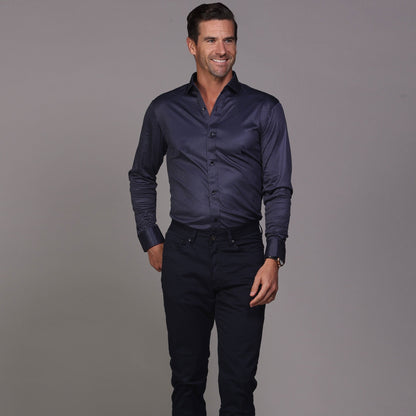 Quattro Flex Dress Shirt with Semi-Spread Collar Midnight Micro Dot