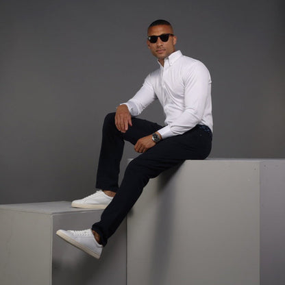 Quattro Flex Dress Shirt with Button Down Collar White
