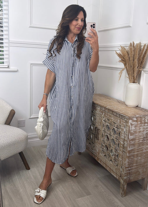 Celia Blue Kaftan Shirt Dress