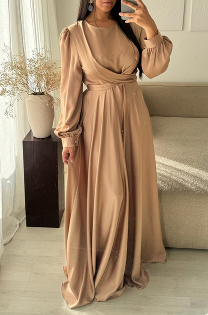 Robe TURQUIE cloche à nouer au dos I Ocre champagne doré