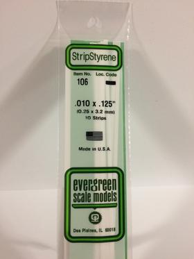 Evergreen .010" x .125" White Strip - Polystyrene - #106
