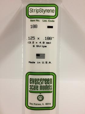 Evergreen .125" x .188" White Strip - Polystyrene - #188