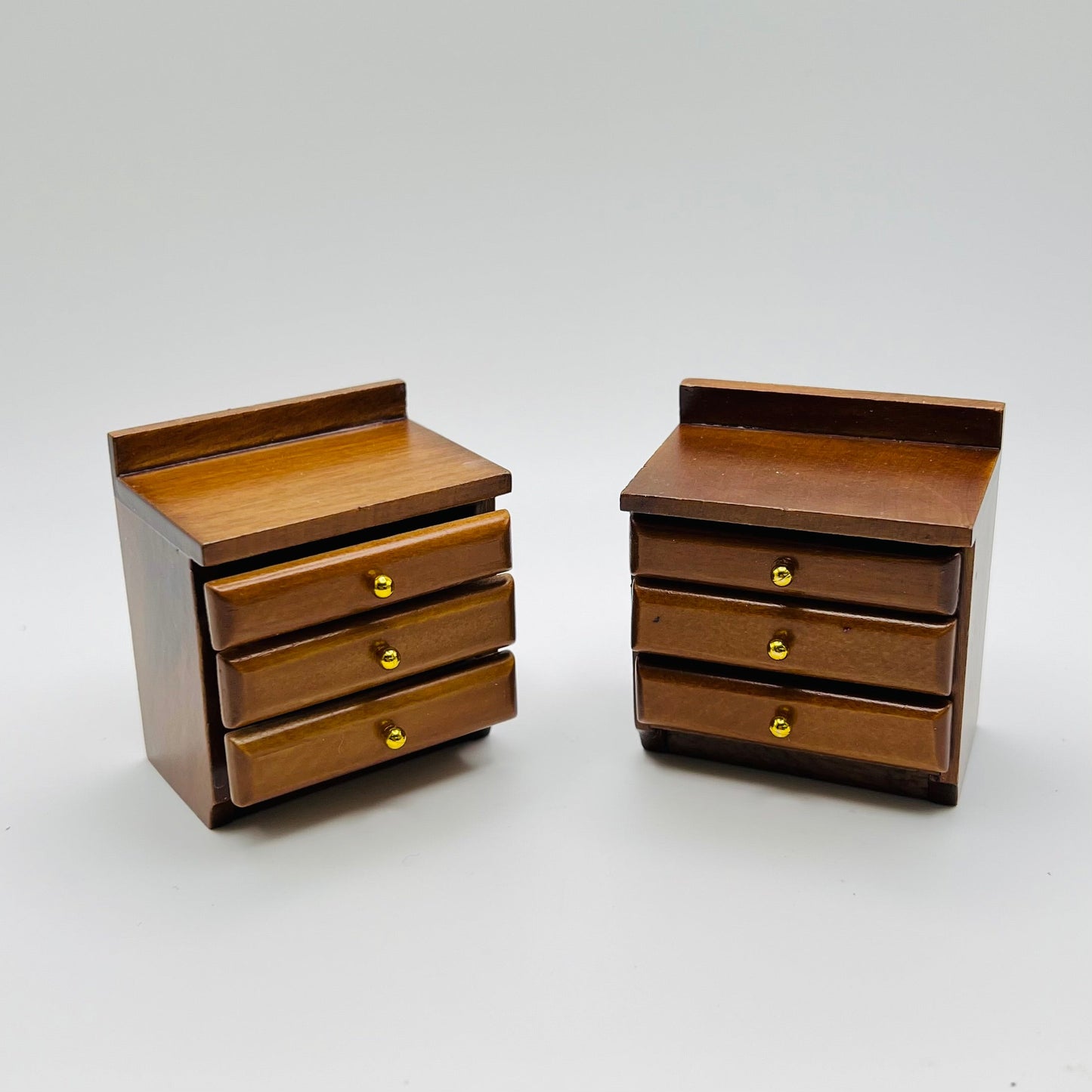 Pair of Walnut Nightstand with 3 Drawers - 1/12 Scale Dollhouse Miniature