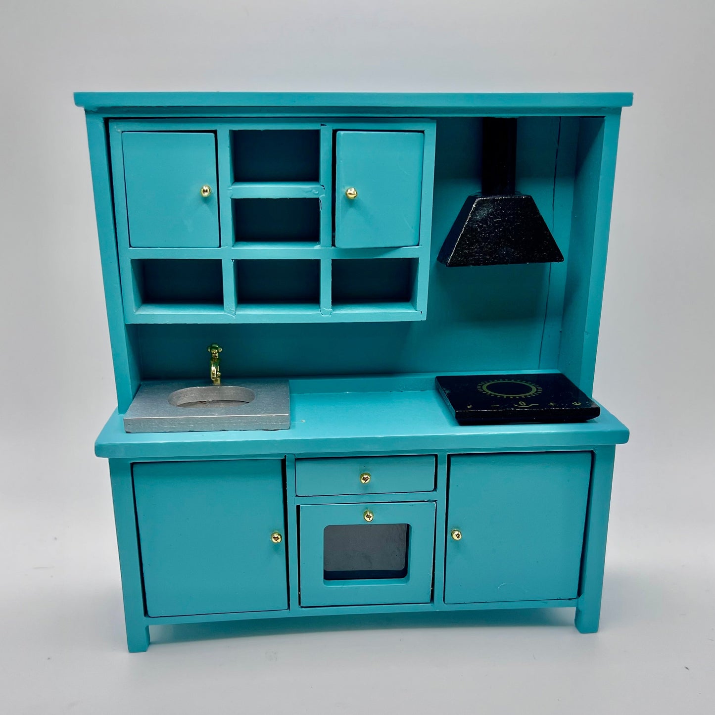 Kitchen Cabinet with Stove Top and Sink - 1/2 Scale Dollhouse Miniature