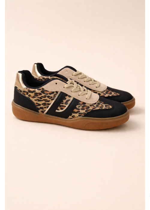 Nicola Black Leopard Low Top Trainers