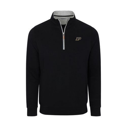 Purdue Heather Cloud Cotton Quarter Zip Pullover Black with Light Grey Trim