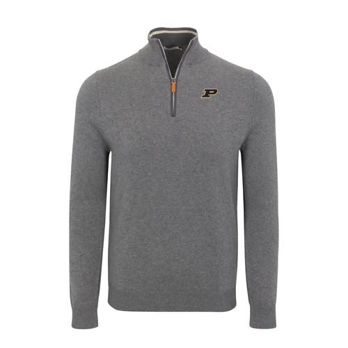Purdue Grey with Grey Trim Luxury Touch Cotton and Cashmere Quarter Zip Sweater
