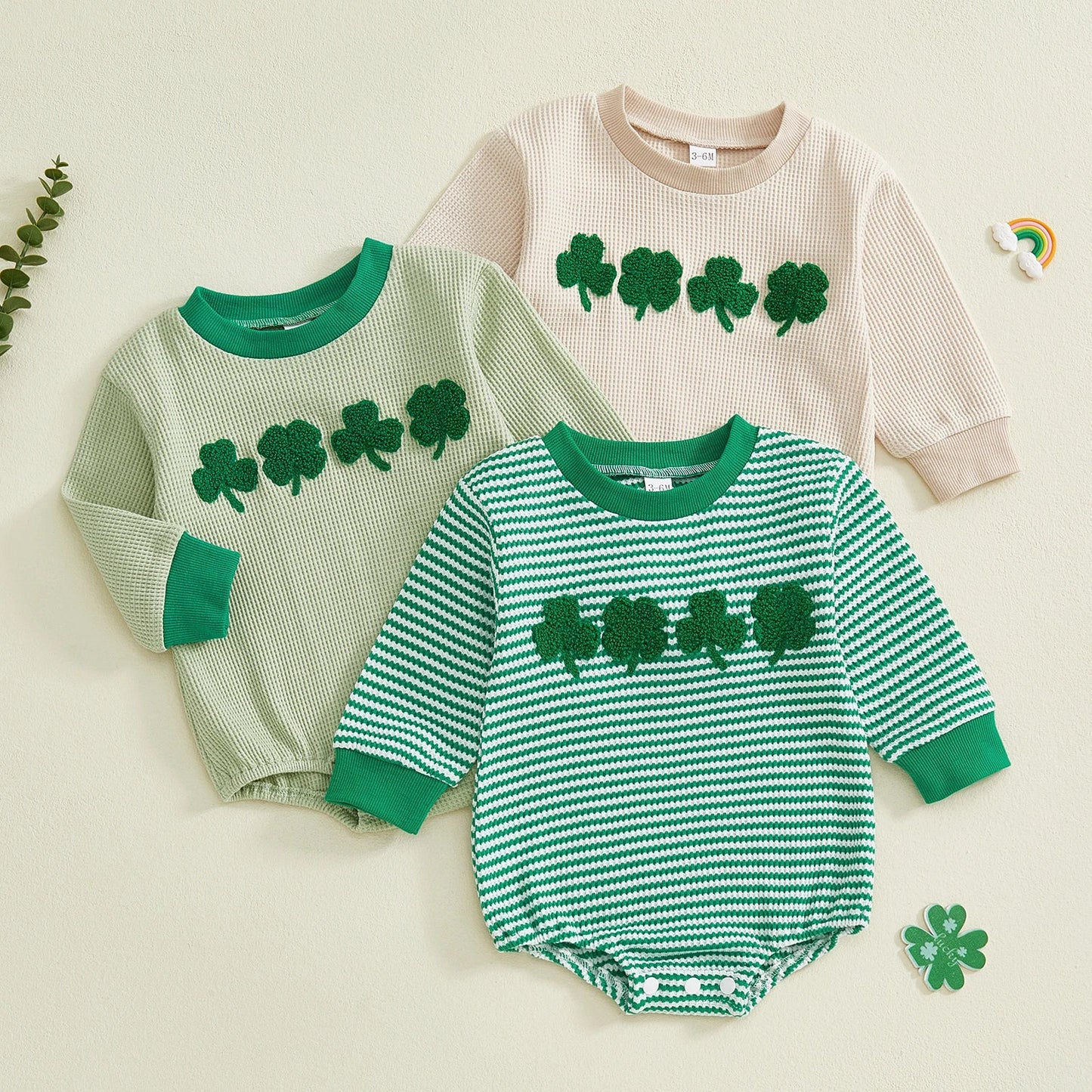 CLOVER Waffle Knit Long-Sleeve Romper