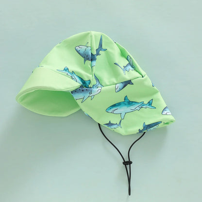 SHARKS Lime Green Swimsuit with Sun Hat