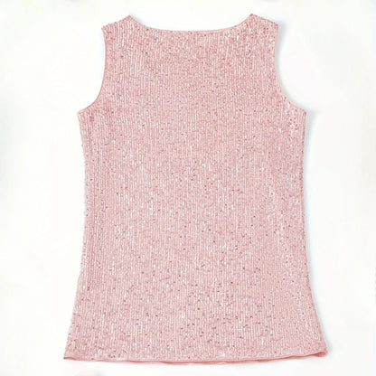 Women‘s Summer Fashion Deep V Neck Sequined Tank Top Stylish Sleeveless Polyester Top Sparkly Club Party Vest Blouses