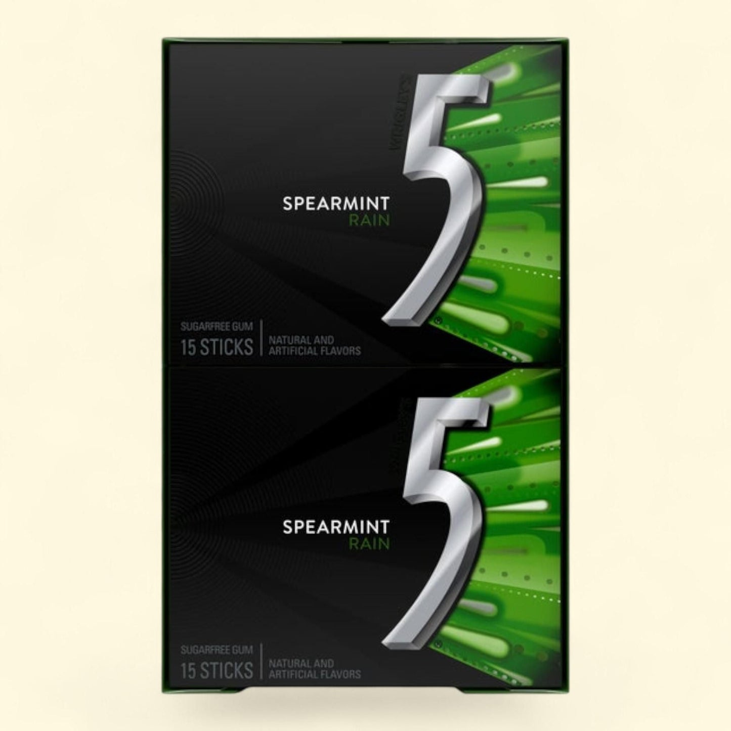5 Gum, Spearmint Rain Chewing Gum, 15 Sticks, 10-count