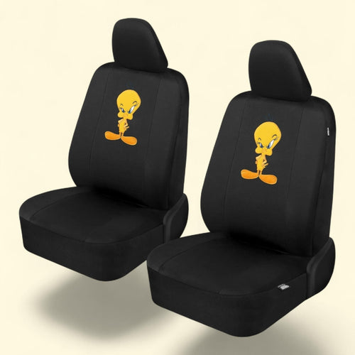 BDK Warner Brothers Looney Tunes Tweety Bird Car Seat Covers Full Set, Front & Rear - Polyester Fabric, Universal Fit, Airbag Compatible, Durable & Stylish, Easy to Install, Car Accessorie
